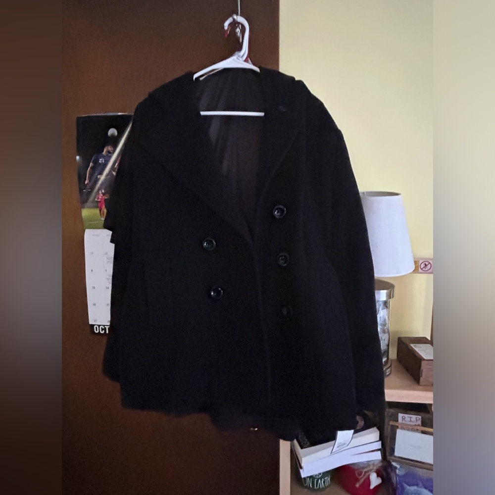 NWT Women’s Large Black PeaCoat with Hood